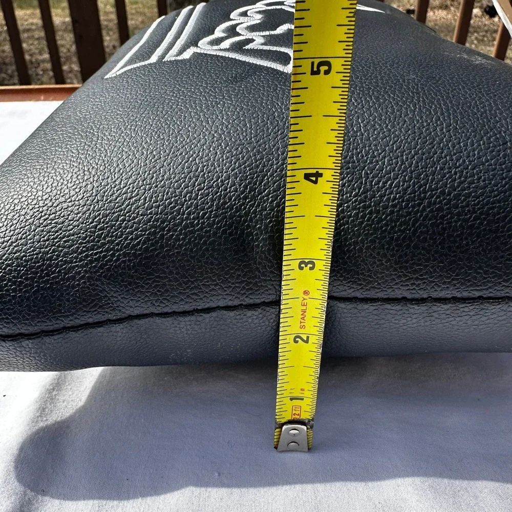 Crown Throw Pillow 14x9 Black Faux Leather‎ White Embroidered Regal